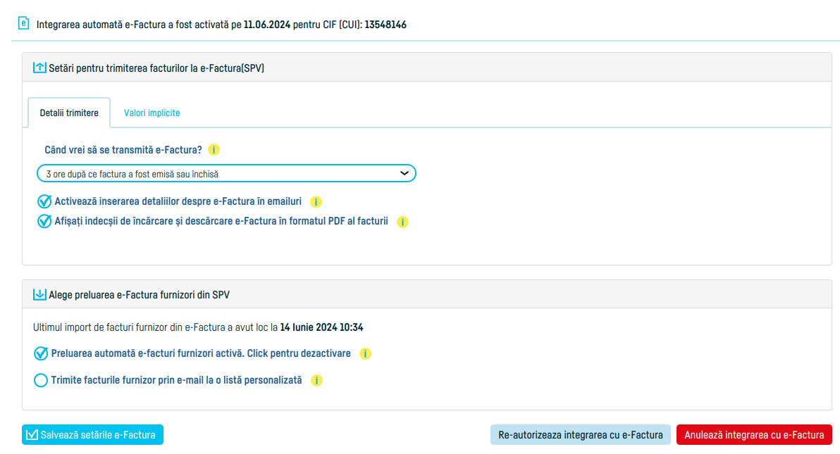 Cum configurezi setările e-Factura - pasul 2