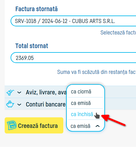 Cum emit o factură de stornare - pasul 5