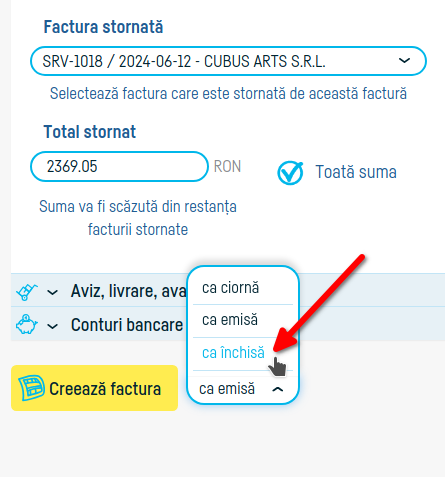Cum emit o factură de stornare - pasul 5