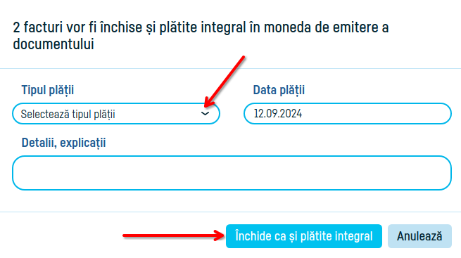 Cum adaug o plată pe factură - pasul 9