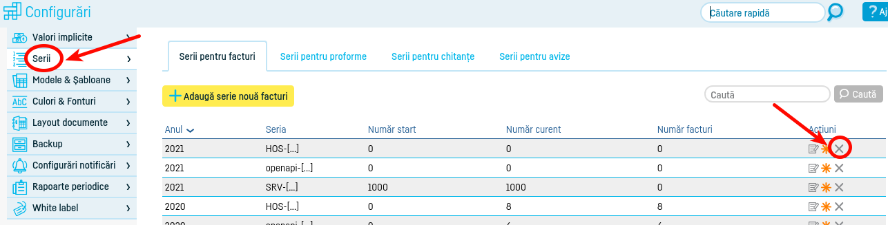 Cum șterg o serie de facturi? - pasul 2