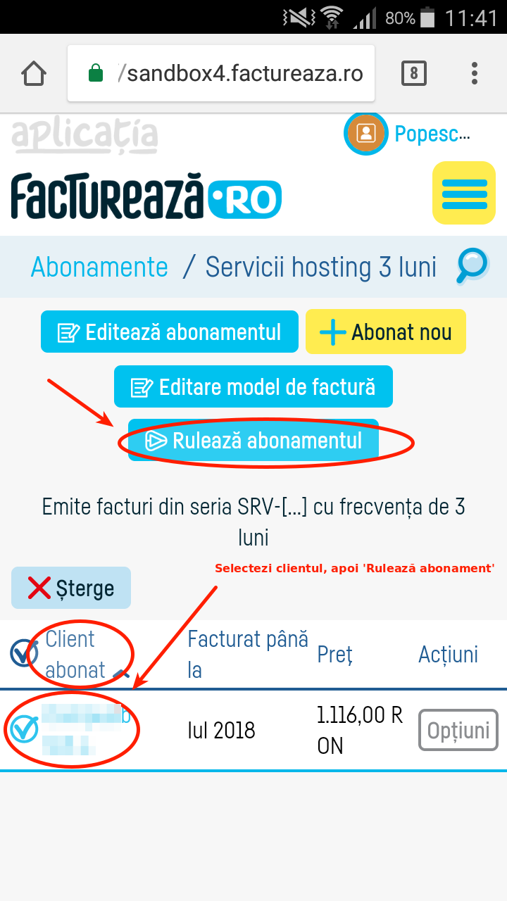 Emiterea automată de facturi la rularea abonamentelor - pasul 1