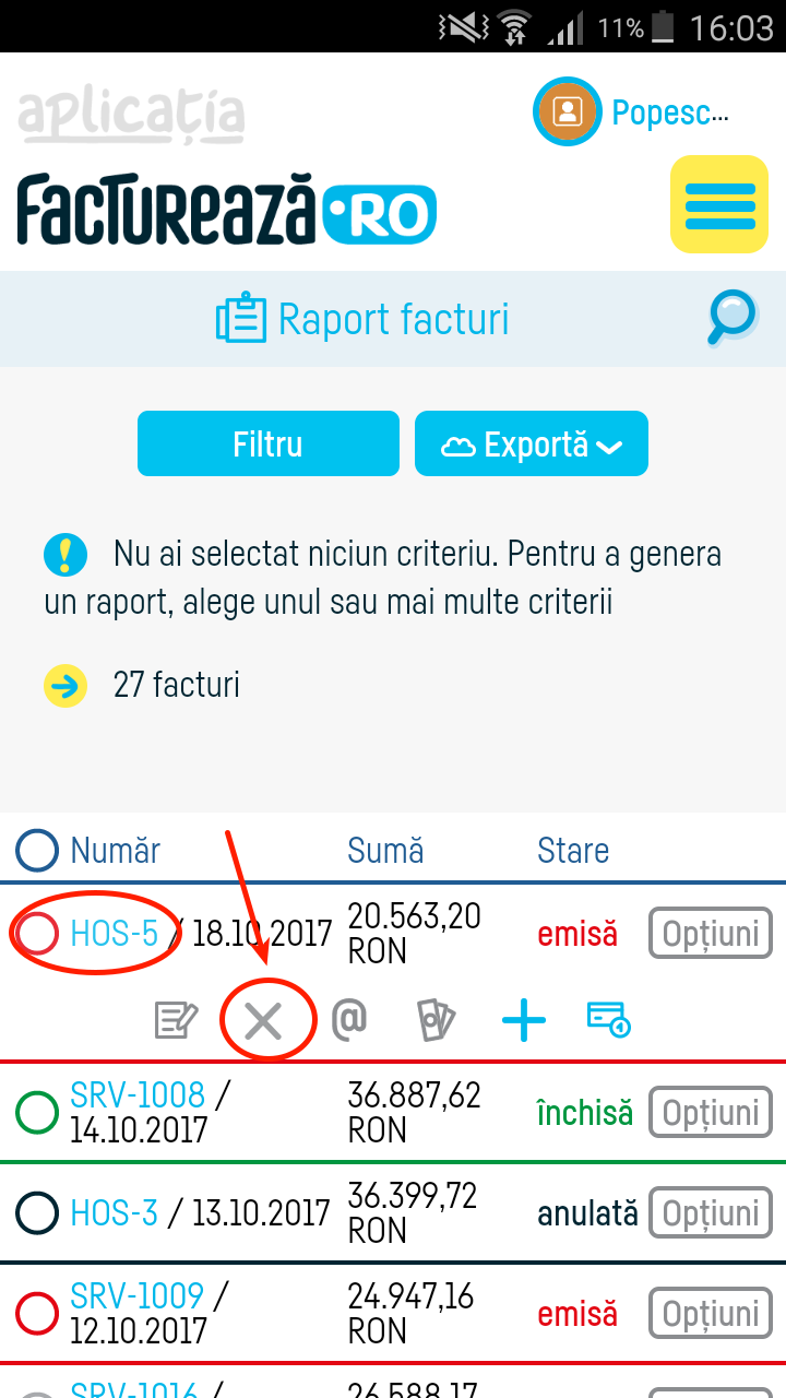 Cum șterg o factură? - pasul 1