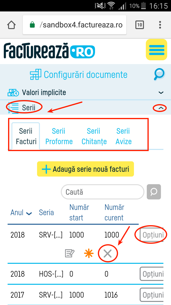 Cum șterg o serie de facturi? - pasul 2