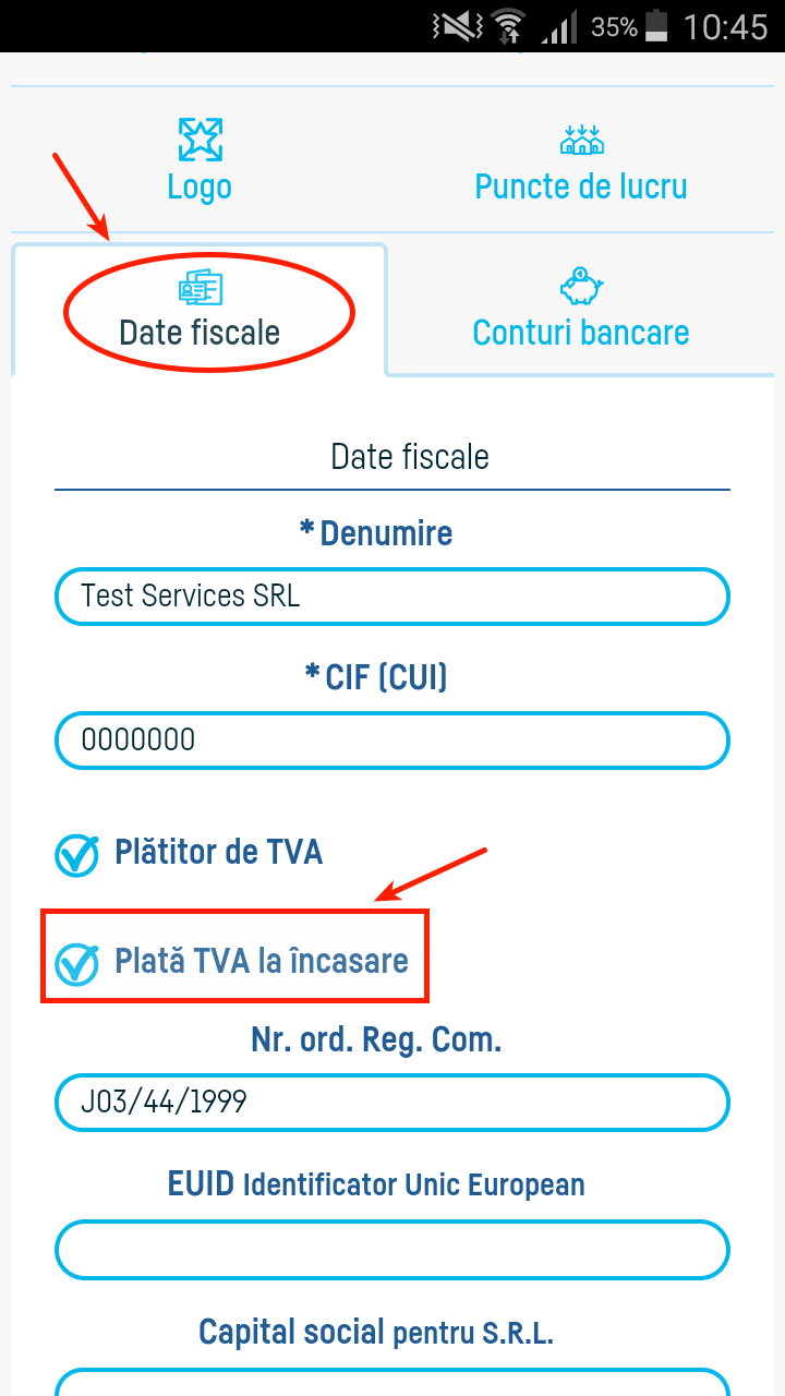 Cum activez opțiunea 'Plată TVA la încasare'? - pasul 2