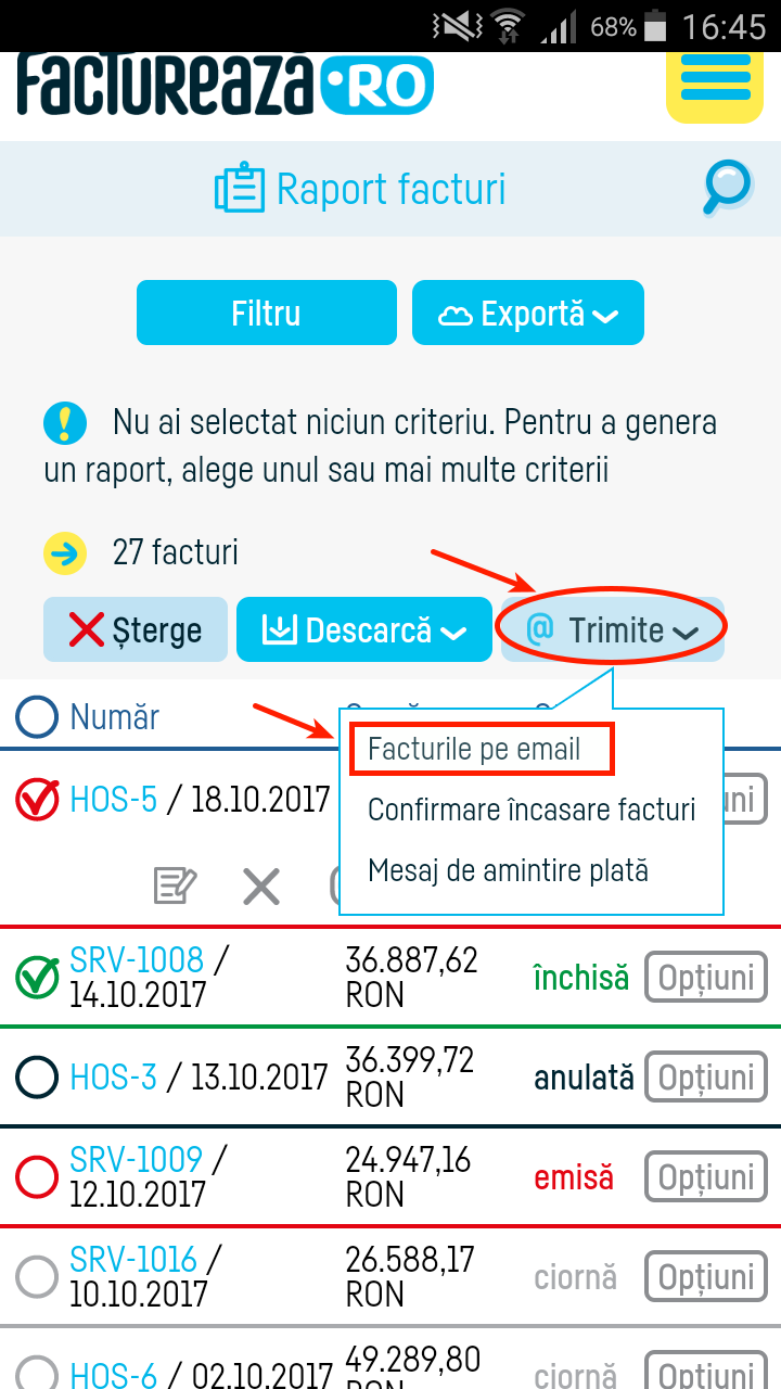 Cum trimit o factură pe email? - pasul 3