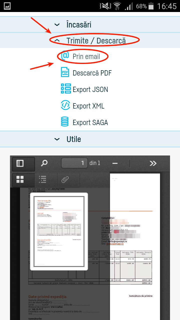 Cum trimit o factură pe email? - pasul 4