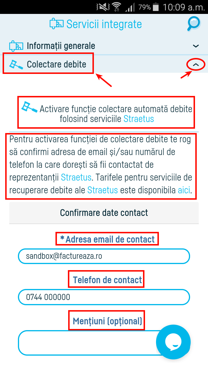 Activare colectare automată debite prin STRAETUS? - pasul 3