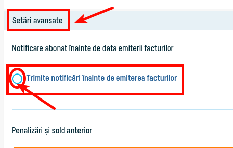 Notificare abonat înainte de data emiterii facturilor - pasul 1