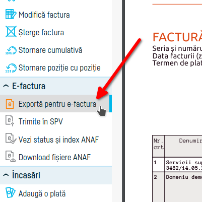 Transmitere factură în Spațiul Privat Virtual - pasul 5