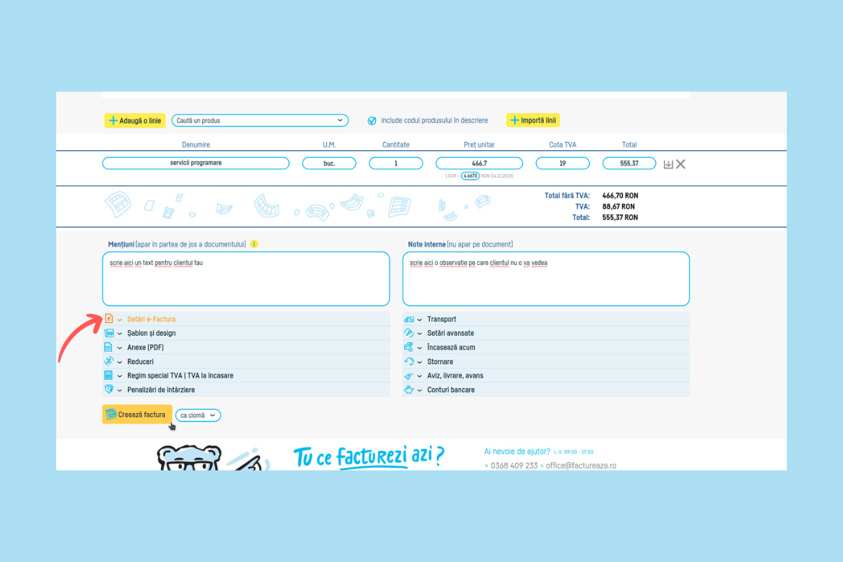 Generare și trimitere e-facturi în SPV ANAF - pasul 6