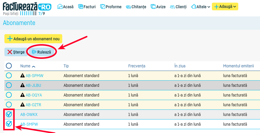 Rularea mai multor abonamente deodată - pasul 2