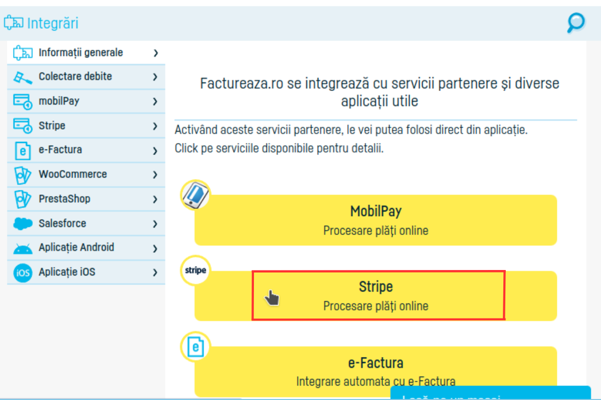 Generează facturi din încasările online prin Stripe - pasul 2