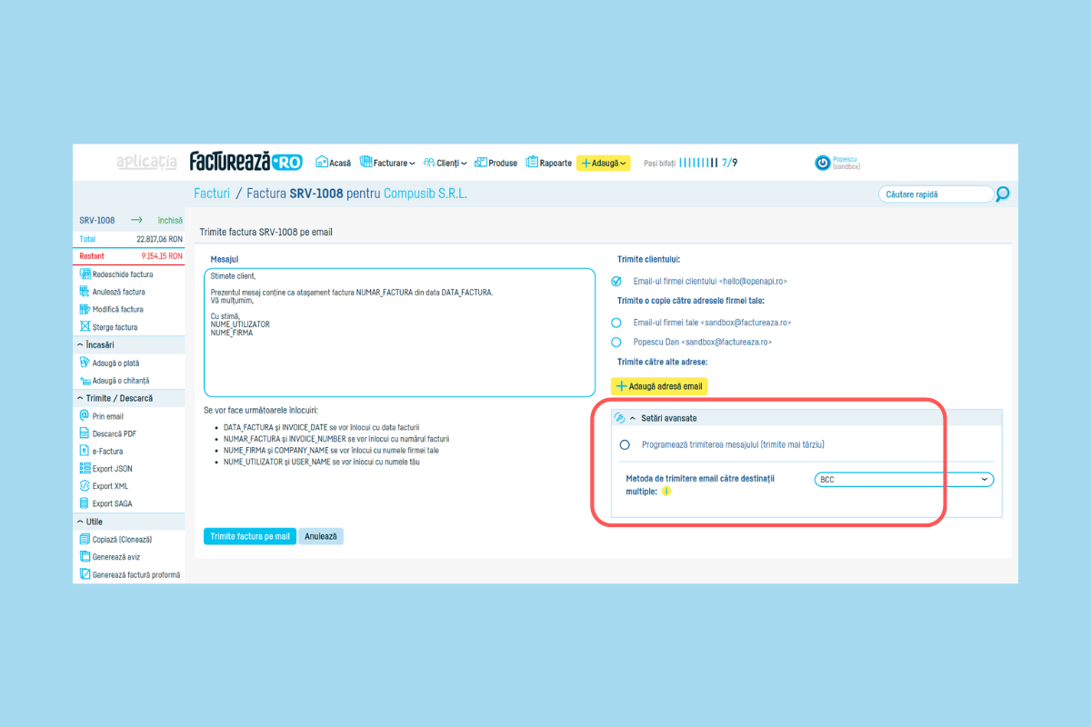 Cum programez trimiterea unei facturi pe email - pasul 5