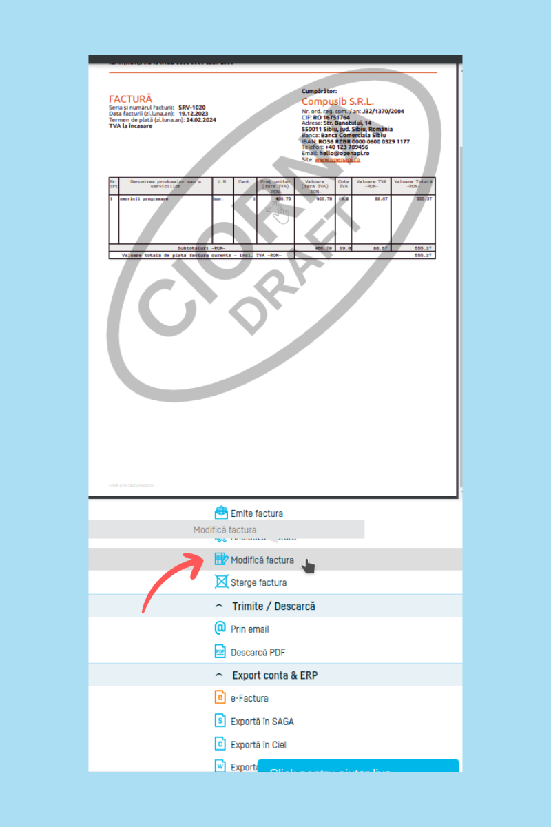 Cum generezi și transmiți  e-Factura în SPV ANAF  - pasul 14