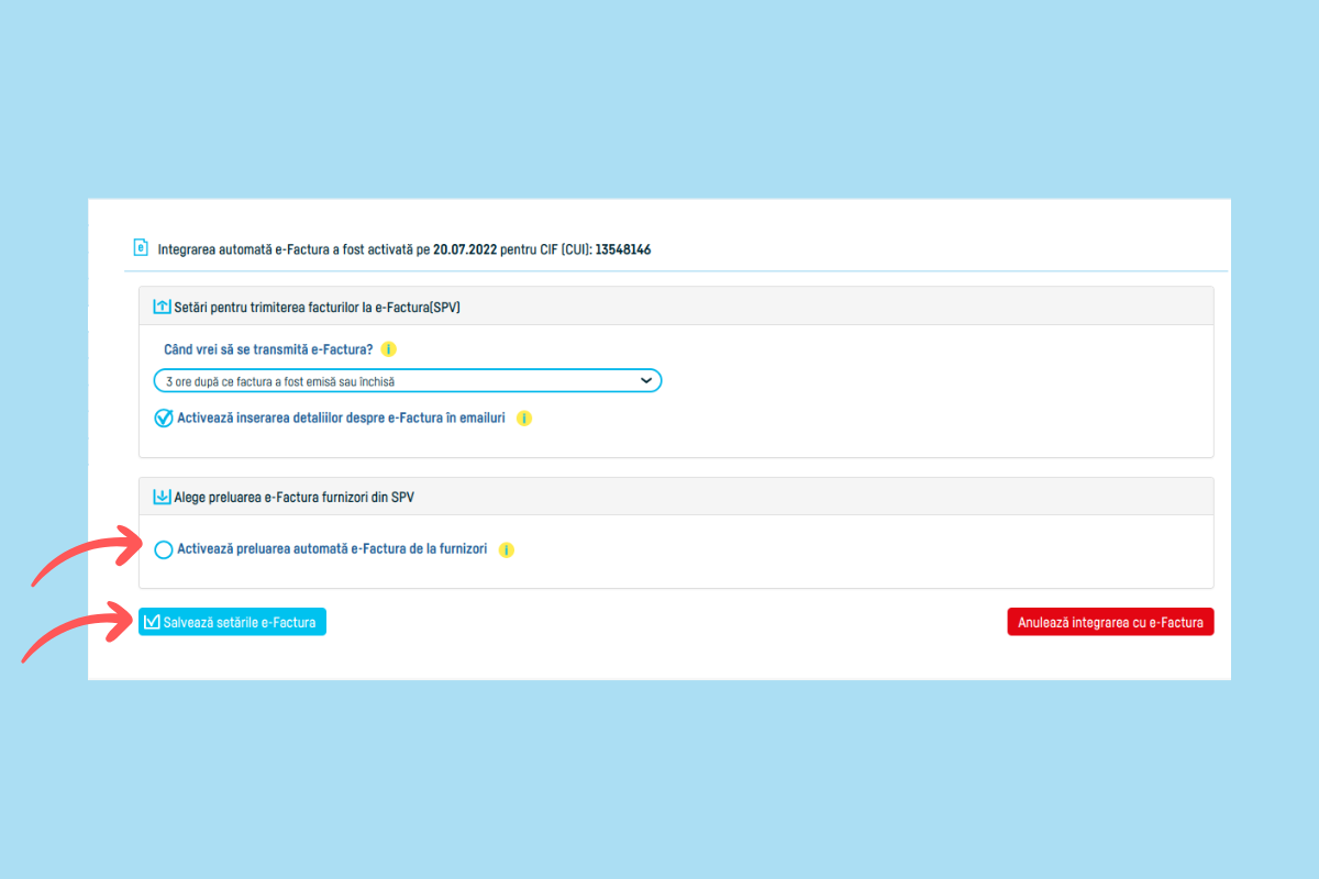 Cum activezi preluarea automată din SPV a e-Facturilor  - pasul 2